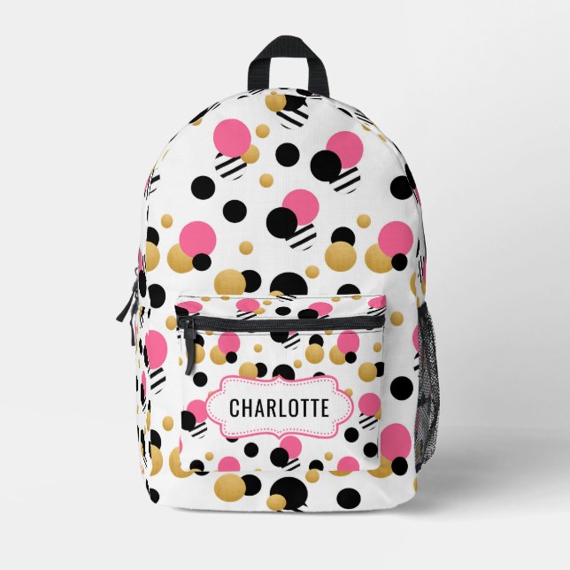 Mochila Impresa Punto de polka retro personalizado (Anverso)
