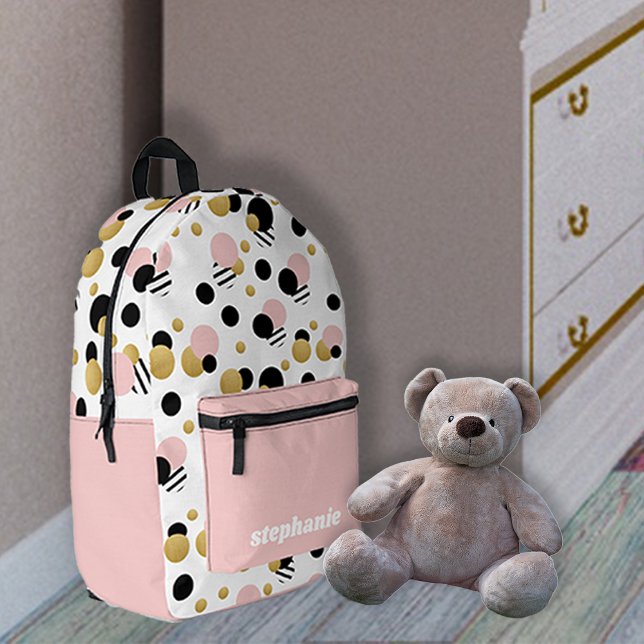Mochila Impresa Punto de polka retro personalizado Rubor rosado (Retro Polka Dot Blush Pink Backpack)