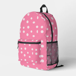 Mochila Impresa Punto de polka rosa pálido sobre rosa