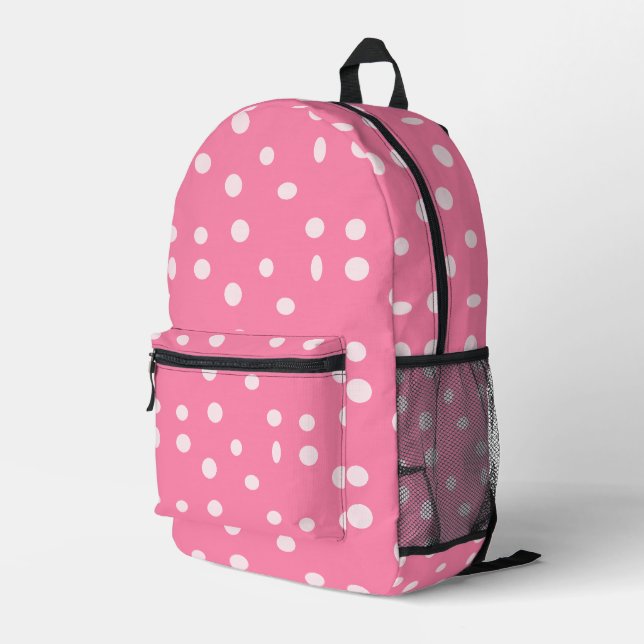 Mochila Impresa Punto de polka rosa pálido sobre rosa (Esquina derecha trasera )