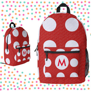 Mochila Impresa Puntos blancos de lunares Monograma rojo en fracta