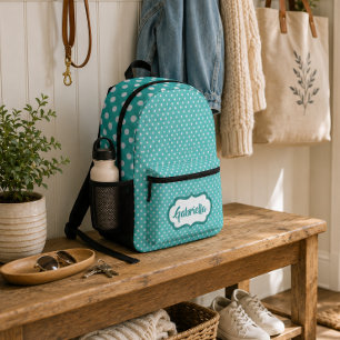 Mochila Impresa Puntos Blancos Personalizados Sobre Verde Menta Te