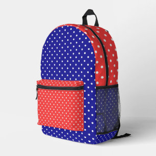 Mochila Impresa Puntos de Polka Azul Rojo