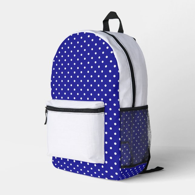 Mochila Impresa Puntos de Polka Blanco Azul (Esquina derecha trasera )