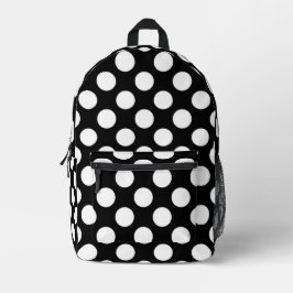 Mochila Impresa Puntos de polka negros y blancos, patrón de punto 