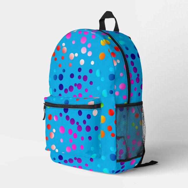Mochila Impresa Puntos de Polka Neon en Aqua (Esquina derecha trasera )