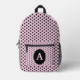 Mochila Impresa Puntos de polka rosados y negros monogramados