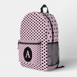 Mochila Impresa Puntos de polka rosados y negros monogramados