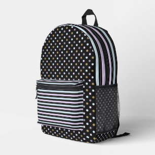 MOCHILA IMPRESA PUNTOS DE POLKA Y FRANQUETAS NEGRAS DE COLOR AZUL 