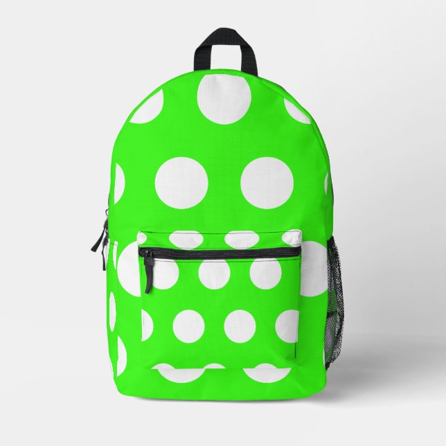 Mochila Impresa Puntos grandes de Polka verde neón blanco (Anverso)