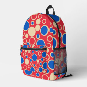 Mochila Impresa Puntos Rojos Y Azules Sobre Rojo