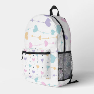 MOCHILA IMPRESA PURPLE AQUA CORAZONES DE PASTEL ROJO