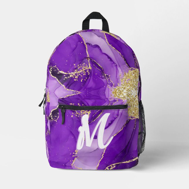 Mochila Impresa Purple Lavender Lilac Alcohol Ink Faux Gold Custom (Anverso)