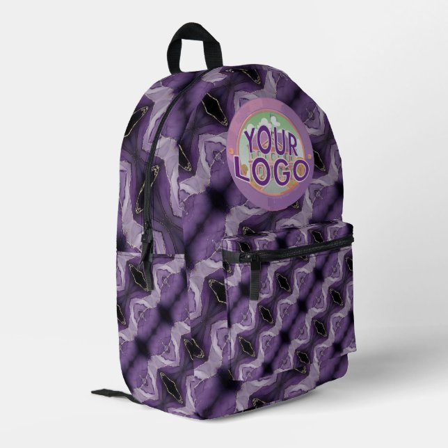 Mochila Impresa Purple Marble Trippy Kaleidoscope Custom Logo (Esquina izquierda trasera)