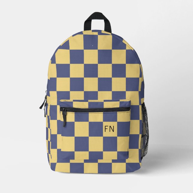 Mochila Impresa Púrpura amarillo monograma inicial tablero de veri (Anverso)