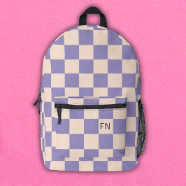 Mochila Impresa Púrpura y Peach Monograma Iniciales Tablero de che