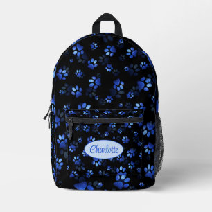 Mochila Impresa Purpurina azul Mascota Impresión sobre fondo negro