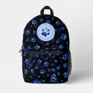 Mochila Impresa Purpurina azul Mascota Impresión sobre fondo negro