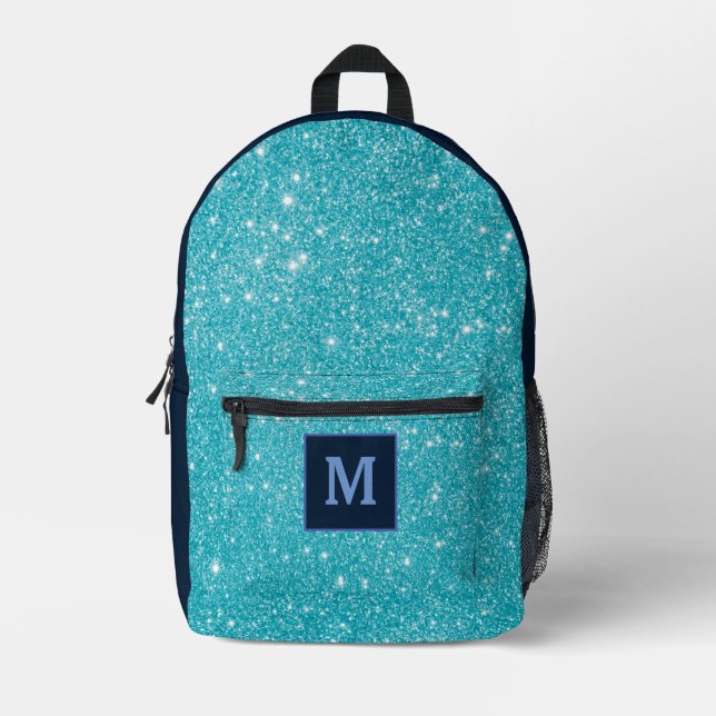 Mochila Impresa Purpurina azul Personalizado moderno de nombres de (Anverso)