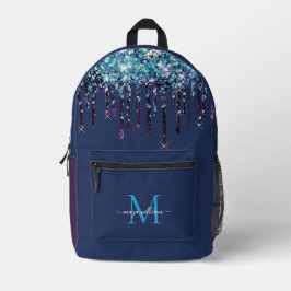 Mochila Impresa Purpurina de agio azul monograma personalizado