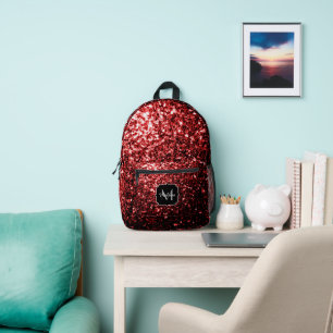 Mochila Impresa Purpurina de imitación rojo oscuro enciende Monogr