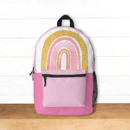 Mochila Impresa Purpurina de oro rosado lindo arco iris con niños 