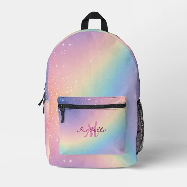 Mochila Impresa Purpurina de unicornio arcoiris (Anverso)