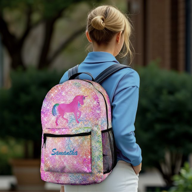 Mochila Impresa Purpurina de unicornio rosado lindo con una chica  (Subido por el creador)