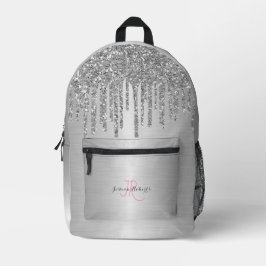Mochila Impresa Purpurina Girly de plata personalizado goteo metál