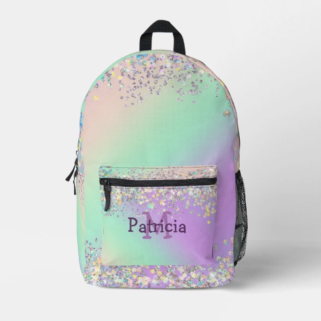 Mochila Impresa Purpurina Holográfico de Unicorn (Anverso)