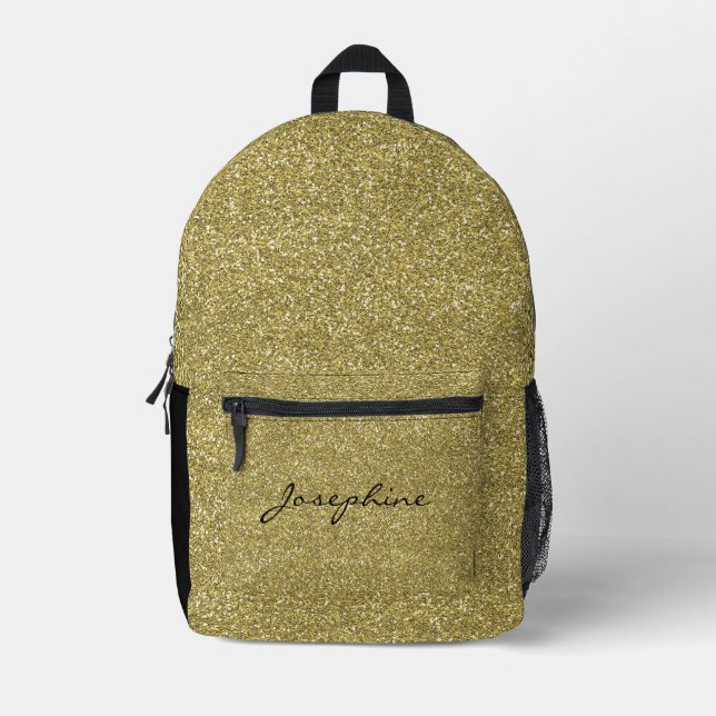Mochila Impresa Purpurina metálico de moda Gold Light Su Nombre (Anverso)
