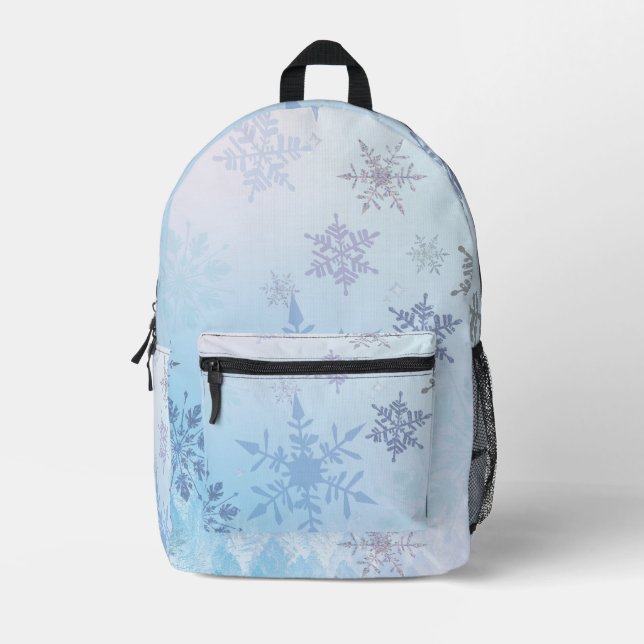 Mochila Impresa Purpurina Snowflake Snowy Mountain Winter (Anverso)
