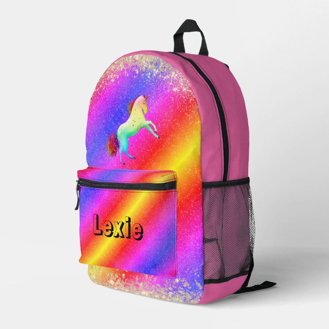 Mochila Impresa Purpurinoso Pastels Rainbow Unicorn personalizado (Esquina derecha trasera )