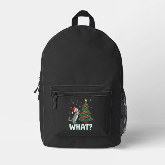 Mochila Impresa Qué Gato Divertido Empujando Árbol De Navidad Sobr