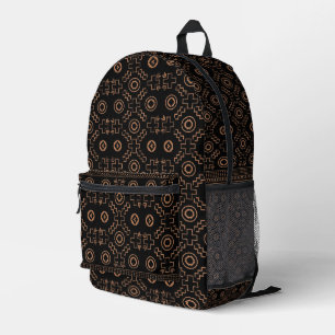 Mochila Impresa Raíces doradas: Elegancia marroquí negra y tribal
