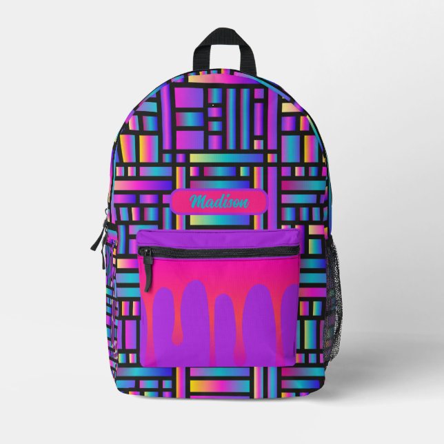 Mochila Impresa Rainbow Grid Glow Personalized Drip Pocket Edition (Anverso)