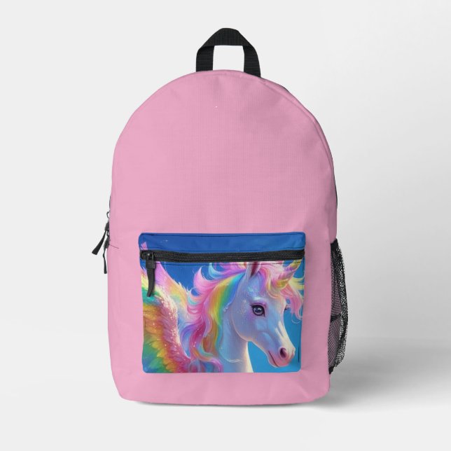 Mochila Impresa Rainbow Winged Prancing Unicorn  (Anverso)