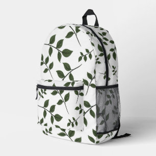 Mochila Impresa Ramas de follaje con hojas verdes sobre blanco