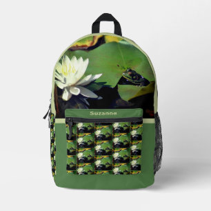 Mochila Impresa Rana Admirando a Lily Water Personalizada