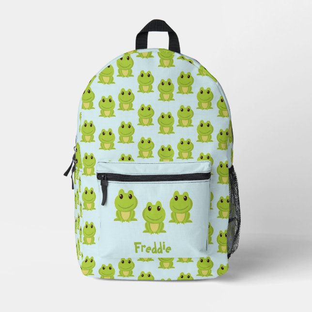 Mochila Impresa Rana verde suave en azul (Anverso)