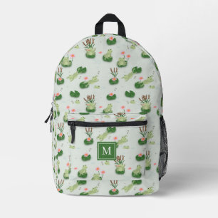 Mochila Impresa Ranas Lindas en Estanque de Lirios Monograma Inici