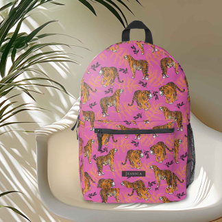 Mochila Impresa Raro patrón de tigre en rosa brillante
