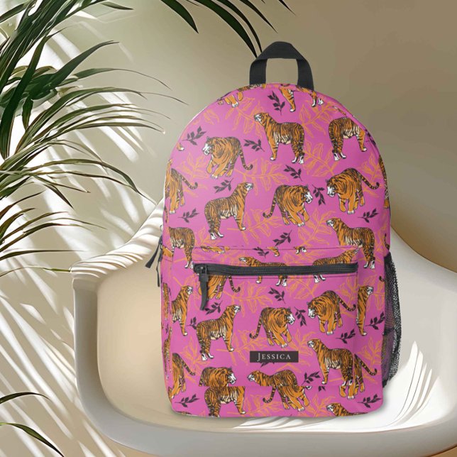 Mochila Impresa Raro patrón de tigre en rosa brillante (You'll just go wild for this “roarsome” tiger pattern on pink)