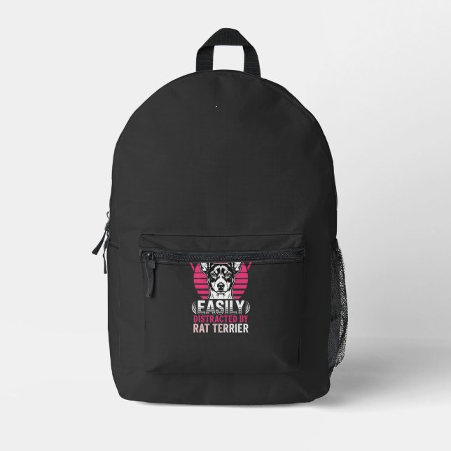 Mochila Impresa Rat Terrier Fácilmente Distraído Perro Retro (Anverso)