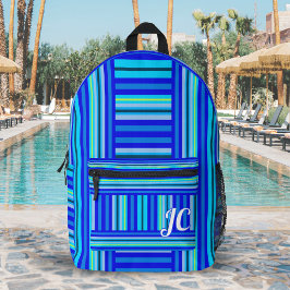 Mochila Impresa Rayas abstractas de azul aquamarina con monograma