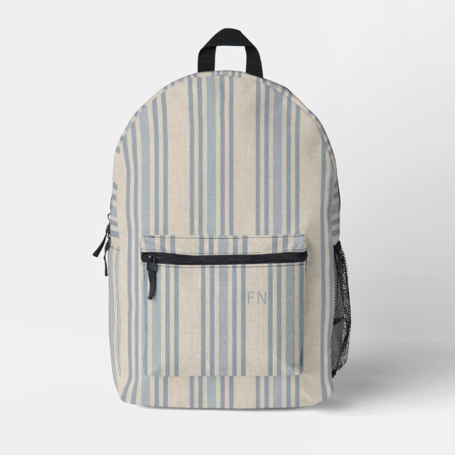 Mochila Impresa Rayas Azules Simples con Inicial Monogramada (Anverso)
