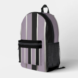 Mochila Impresa Rayas Clásicas Morado Negro y Plata