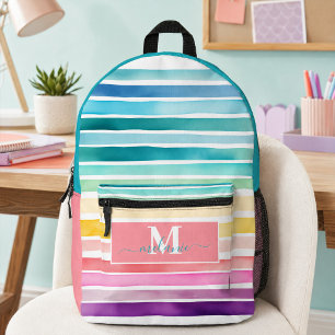 Mochila Impresa Rayas de arcoíris coloridas con monograma personal