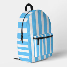Mochila Impresa Rayas de Cabaña Azul Claro y Blanco