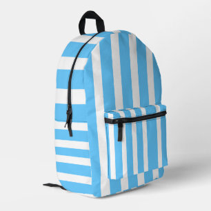 Mochila Impresa Rayas de Cabaña Azul Claro y Blanco